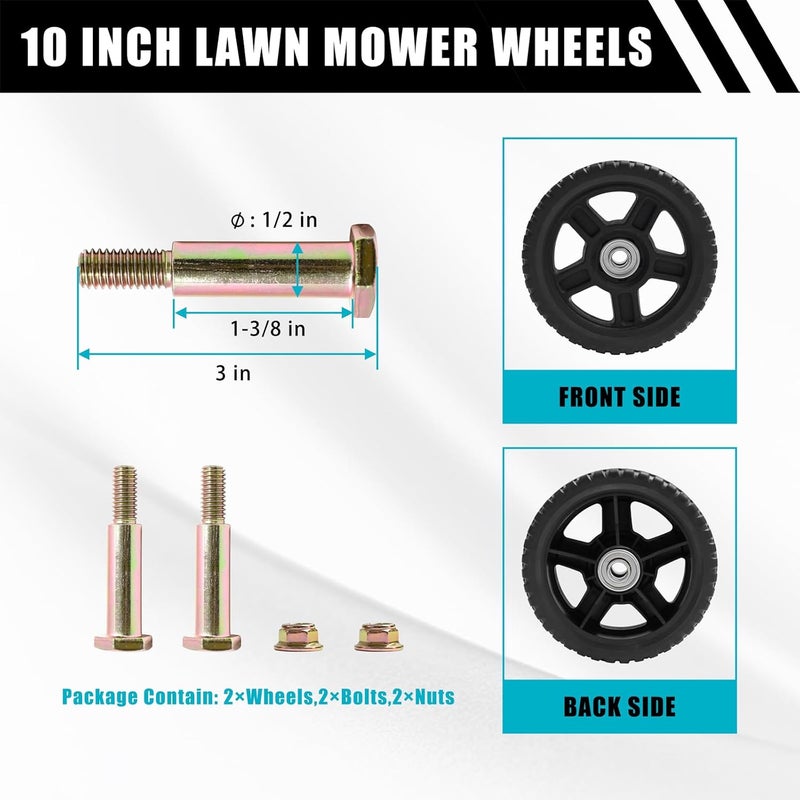 Sutmorly 10 Inch Lawn Mower Wheels (2-pack) Fits Most Standard push Lawn Mowers, General Plastic Wheels fits Craftsman Mower, Generator, Garden Tiller Most Standard Lawn Mowers (10×1.75'') - Image 4